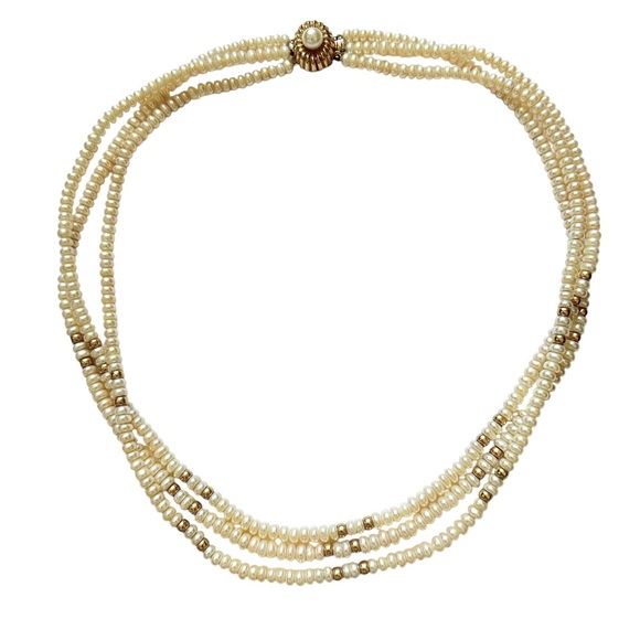 Honora | Jewelry | Honora 3 Triple Strand Pearl Collar Necklace 4k Gold ...